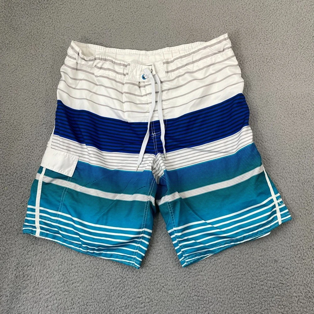Ocean Pacific OP Swim Trunks Men XL White Blue Striped Lined Beach Surf